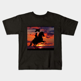 Knight riding on horse at night during sunset Kids T-Shirt